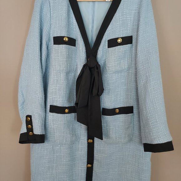 Pomander Place Light Blue Coco Tweed Bow Dress Size XL NWOT - Picture 10 of 11